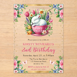 ウォーターカラーイースターラビット春の花誕生日 アクリル招待状