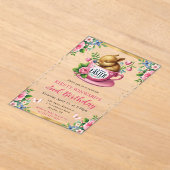 ウォーターカラーイースターラビット春の花誕生日 アクリル招待状 (レイダウン)