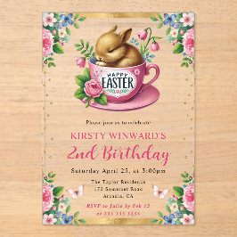 ウォーターカラーイースターラビット春の花誕生日 アクリル招待状