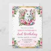 ウォーターカラーイースターラビット春の花誕生日 招待状 (正面)