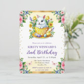 ウォーターカラーイースターラビット春の花誕生日 招待状 (スタンド正面)