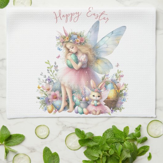 ウォーターカラーイースター春妖精 キッチンタオル (折り畳み)