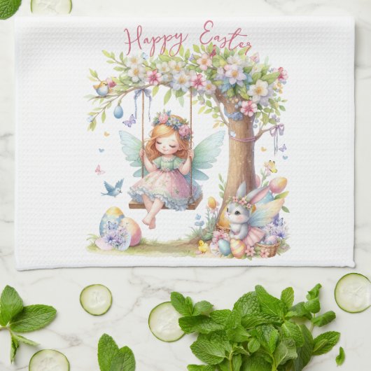ウォーターカラーイースター春妖精 キッチンタオル (折り畳み)