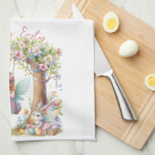 ウォーターカラーイースター春妖精 キッチンタオル (四つ折り)