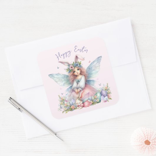 ウォーターカラーイースター春妖精 スクエアシール (封筒)