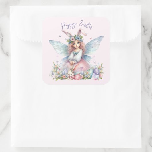 ウォーターカラーイースター春妖精 スクエアシール (バッグ)