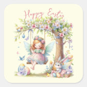 ウォーターカラーイースター春妖精 スクエアシール (正面)