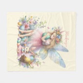 ウォーターカラーイースター春妖精 フリースブランケット (正面(横))