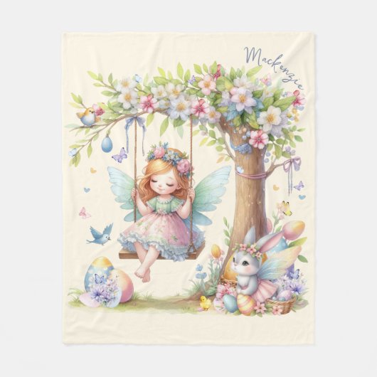ウォーターカラーイースター春妖精 フリースブランケット (正面)