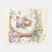 ウォーターカラーイースター春妖精 フリースブランケット (正面(横))