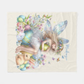 ウォーターカラーイースター春妖精 フリースブランケット (正面(横))