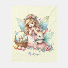 ウォーターカラーイースター春妖精 フリースブランケット