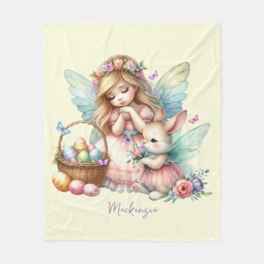 ウォーターカラーイースター春妖精 フリースブランケット (正面)