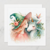 ウォーターカラーウィッチユニコーンファンタジーアート魔法引用文 (正面/裏面)