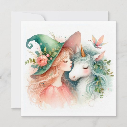 ウォーターカラーウィッチユニコーンファンタジーアート魔法引用文 (正面)