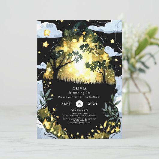 ウォーターカラーウィムシーウッドランド誕生日 招待状 (スタンド正面)
