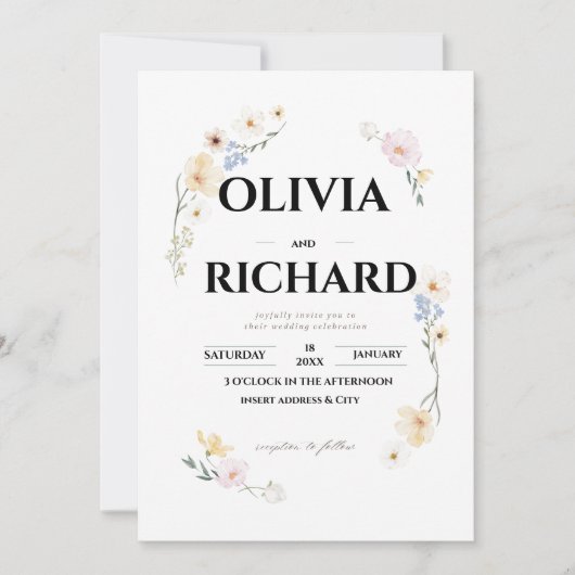 ウォーターカラーウィムシーパステルフローラ結婚式招待状 セーブザデート (正面)