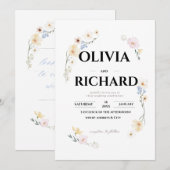 ウォーターカラーウィムシーパステルフローラ結婚式招待状 セーブザデート (正面/裏面)