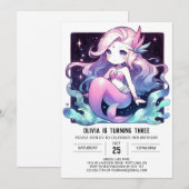 ウォーターカラーウィムシーマーメイド誕生日 招待状 (正面/裏面)