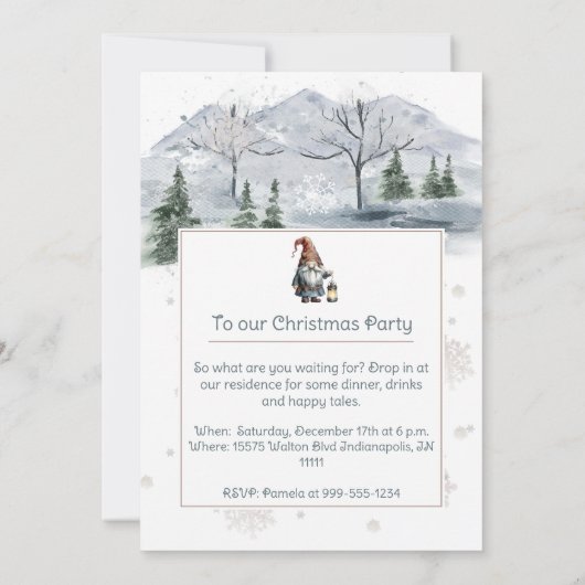 ウォーターカラーウィンタークリスマス格言ホリデーパーティー 招待状 (裏面)