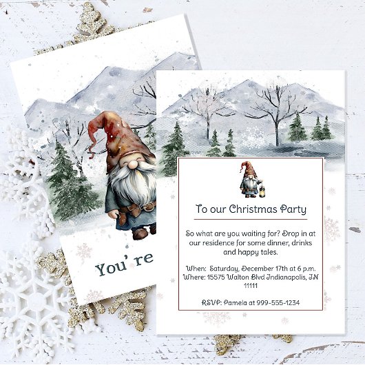 ウォーターカラーウィンタークリスマス格言ホリデーパーティー 招待状