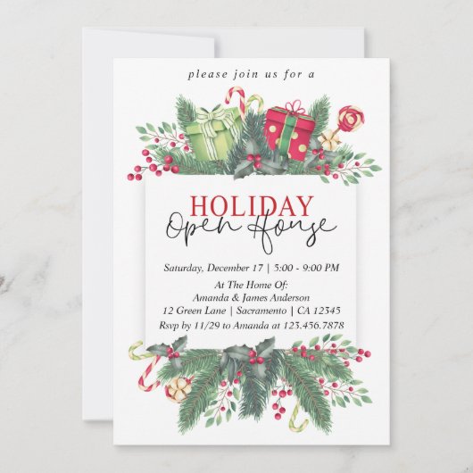 ウォーターカラーウィンターグリーナリーホリデーオープンハウス 招待状 (正面)