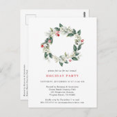 ウォーターカラーウィンターグリーナリーホリデーパーティー ポストカード (正面/裏面)