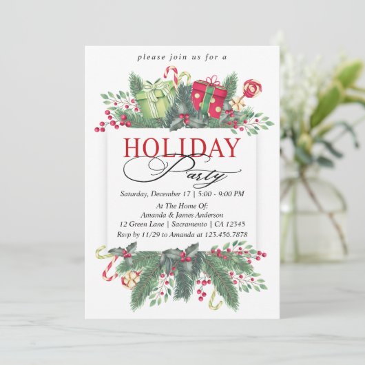 ウォーターカラーウィンターグリーナリーホリデーパーティー 招待状 (スタンド正面)