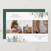 ウォーターカラーウィンターグリーンリーホリデーフォトコラージュ シーズンカード (正面/裏面)