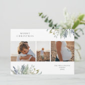 ウォーターカラーウィンターグリーンリーホリデーフォトコラージュ シーズンカード (スタンド正面)