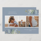 ウォーターカラーウィンターグリーンリーホリデーフォトコラージュ シーズンカード (正面/裏面)