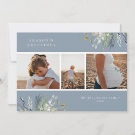 ウォーターカラーウィンターグリーンリーホリデーフォトコラージュ シーズンカード