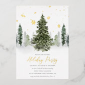 ウォーターカラーウィンターフォレストホリデーパーティー金ゴールド 箔招待状 (正面)