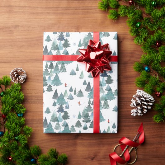 ウォーターカラーウィンターフォレストホリデー ラッピングペーパー (クリスマスギフト)