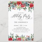 ウォーターカラーウィンターフラワーズホリデーパーティー招待状 (正面)