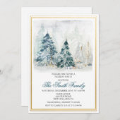 ウォーターカラーウィンターホリデークリスマス招待状 (正面/裏面)