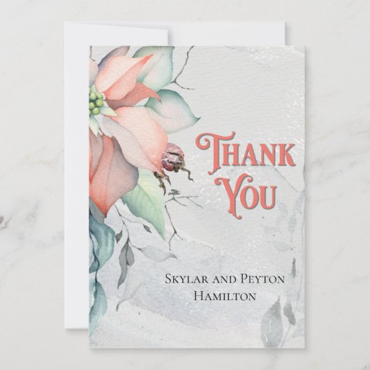 ウォーターカラーウィンターホリデーポインセチア サンキューカード (正面)