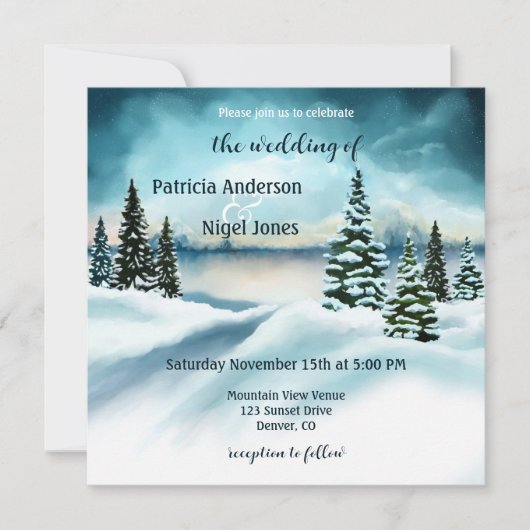 ウォーターカラーウィンターワンダーランド結婚式招待状 招待状 (正面)