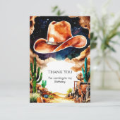 ウォーターカラーウェスタンカウボーイ誕生日 サンキューカード (スタンド正面)