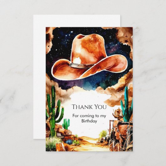 ウォーターカラーウェスタンカウボーイ誕生日 サンキューカード (正面/裏面)