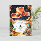 ウォーターカラーウェスタンカウボーイ誕生日 招待状 (スタンド正面)