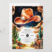 ウォーターカラーウェスタンカウボーイ誕生日 招待状 (正面/裏面)