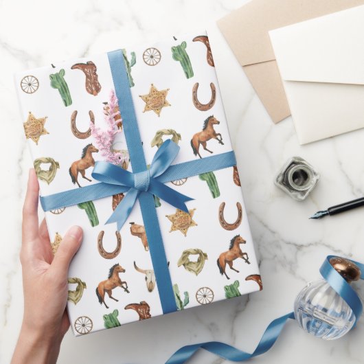 ウォーターカラーウェスタンロデオホースカウボーイ女性のカーボーイ ラッピングペーパー (ギフト)