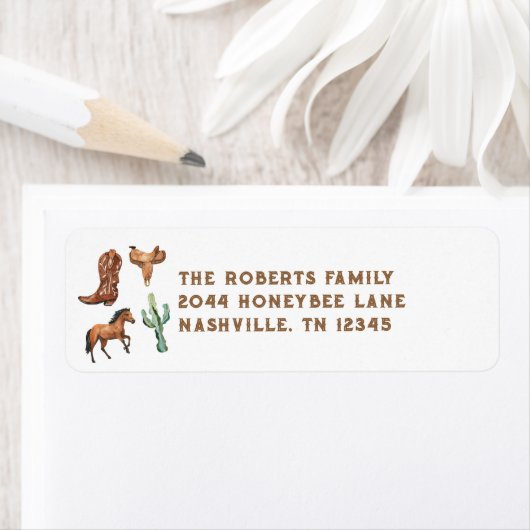 ウォーターカラーウェスタンロデオホース差出人住所 ラベル (インサイチュ)