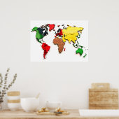 ウォーターカラーウォールアートワールドマップポスター ポスター (キッチン)