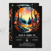 ウォーターカラーウッズアドベンチャー誕生日 招待状 (正面/裏面)