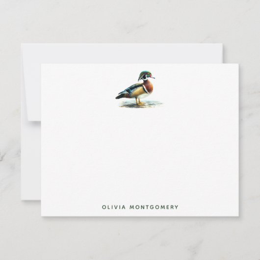 ウォーターカラーウッドアヒルイラストレーションパーソナル ノートカード (正面)