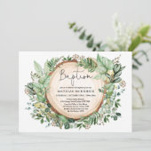 ウォーターカラーウッドランドグリーナリーバプテスマ《キリスト教》洗礼式や命名式 招待状 (スタンド正面)