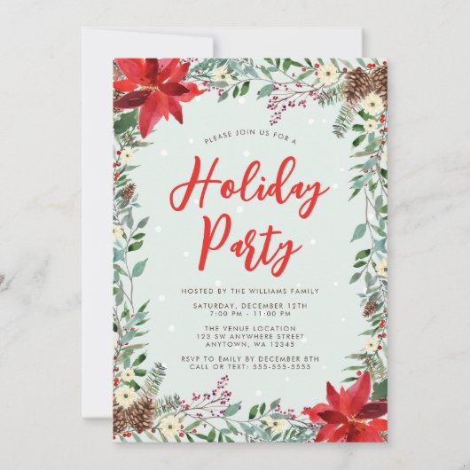 ウォーターカラーウッドランドグリーナリーホリデーパーティー 招待状 (正面)