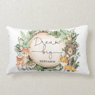 ウォーターカラーウッドランドグリーンリーフォレスト子供部屋 ランバークッション